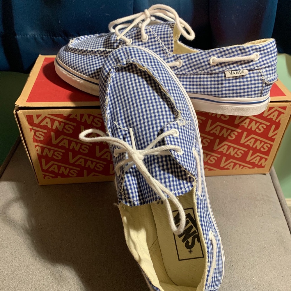 VANS Blue and White Checkered Boat Shoes